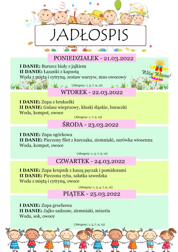 Jadłospis 21 – 25 marca
