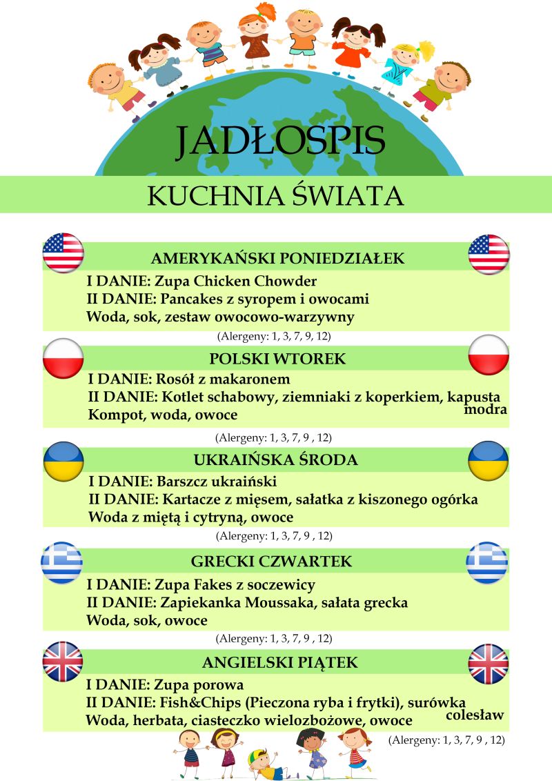 Jadłospis 25.04 – 29.04  Kuchnia świata