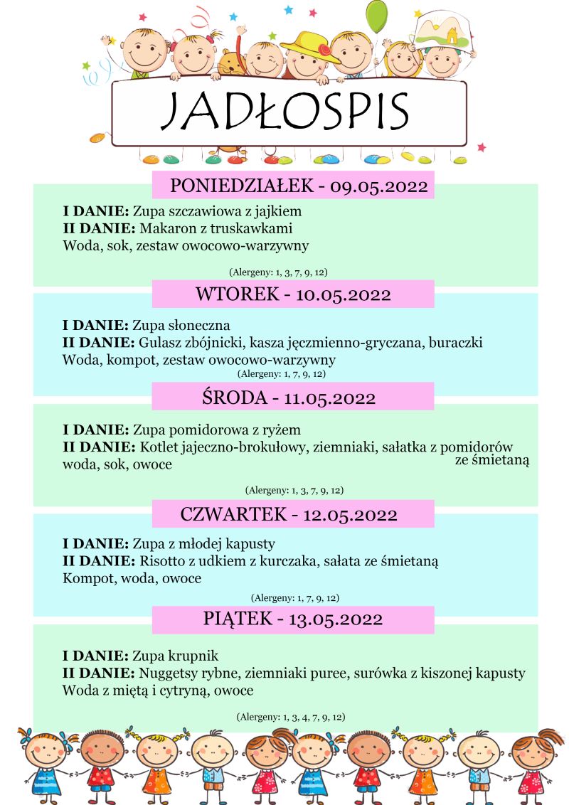 Jadłospis 9 – 13 maja