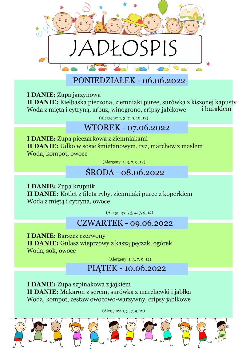 Jadłospis 6 – 10 czerwca