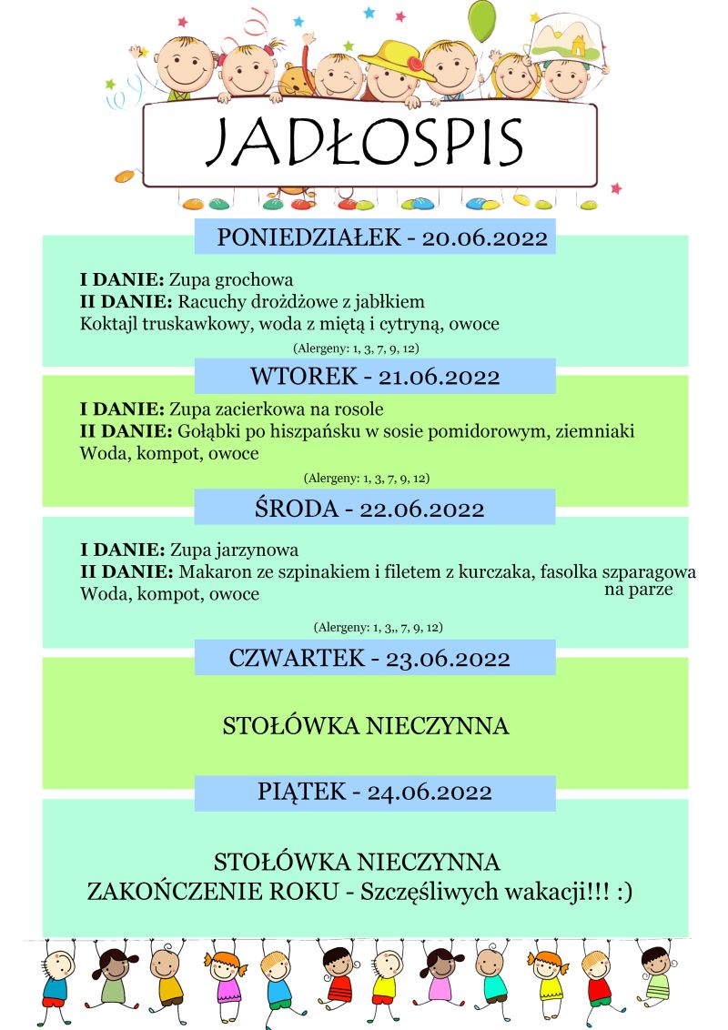 Jadłospis 20 – 24 czerwca