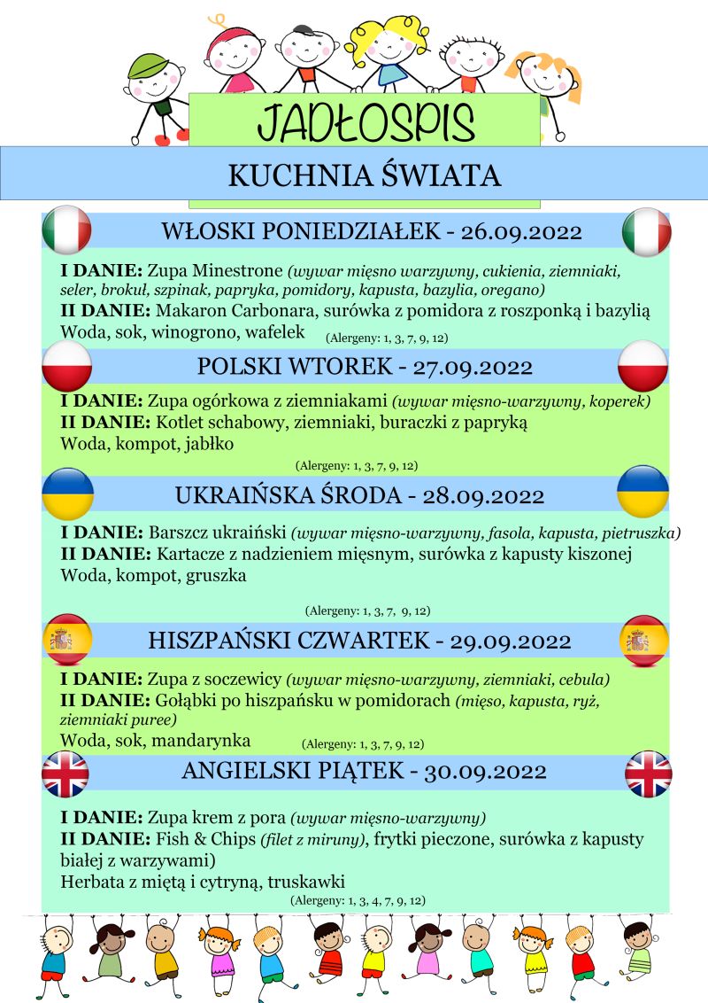 Jadłospis kuchnie świata – 26-30 września
