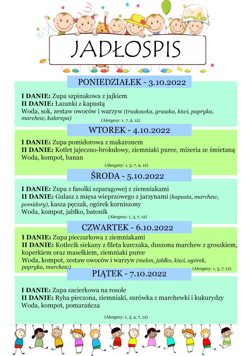 Jadłospis 3-7 października