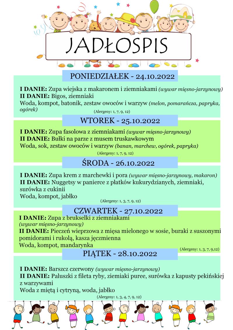 Jadłospis 24 – 28 października