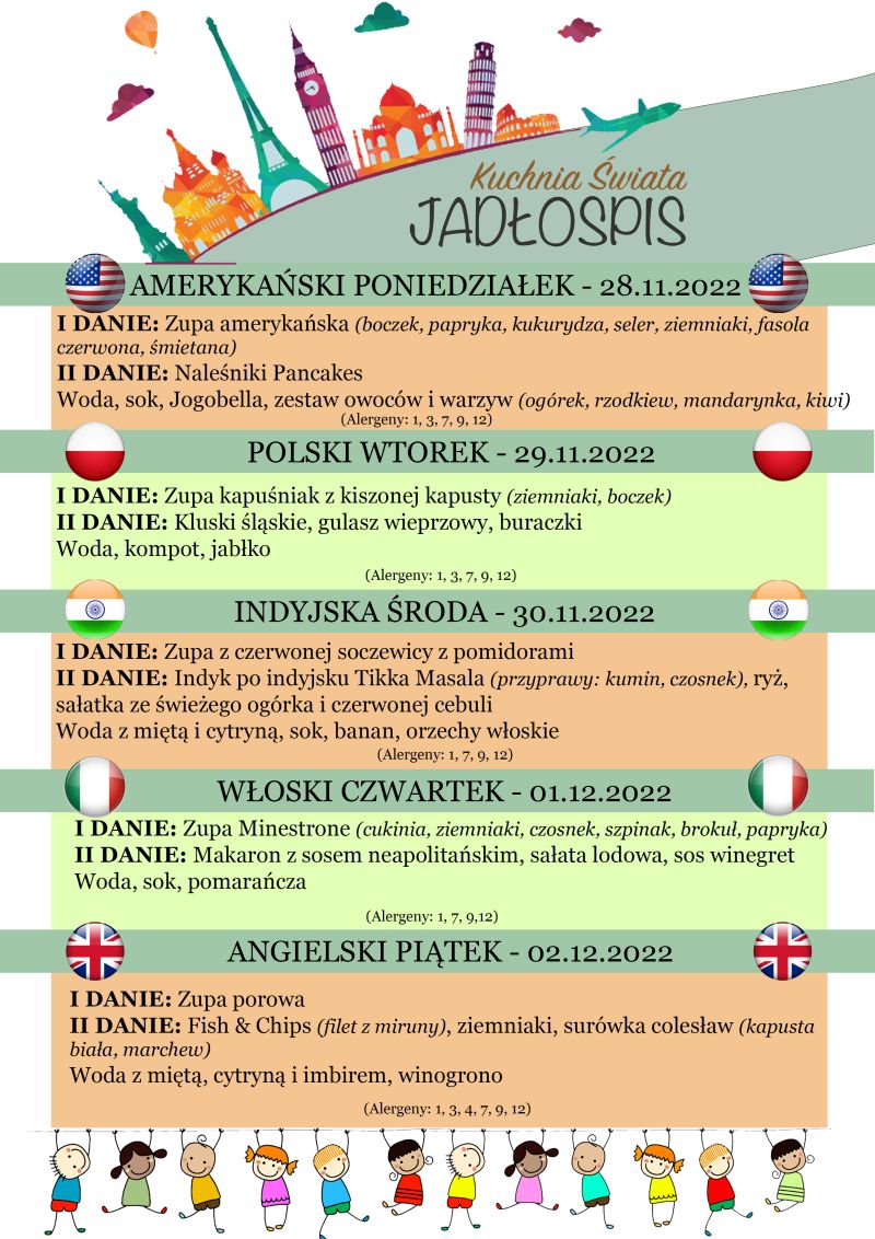 Jadłospis 28 listopada – 02 grudnia