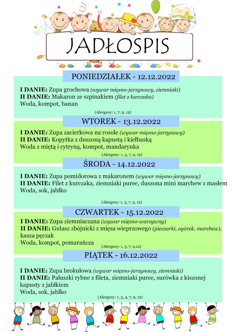 Jadłospis 12 – 16 grudnia
