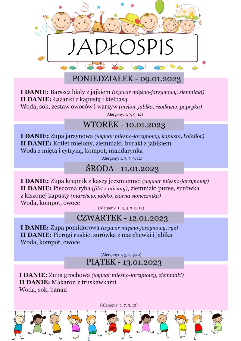 Jadłospis 9-13 stycznia
