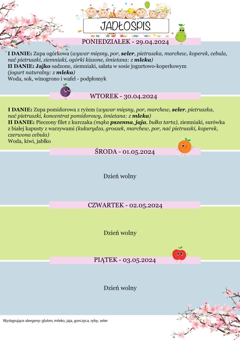 Jadłospis 29-30 kwietnia