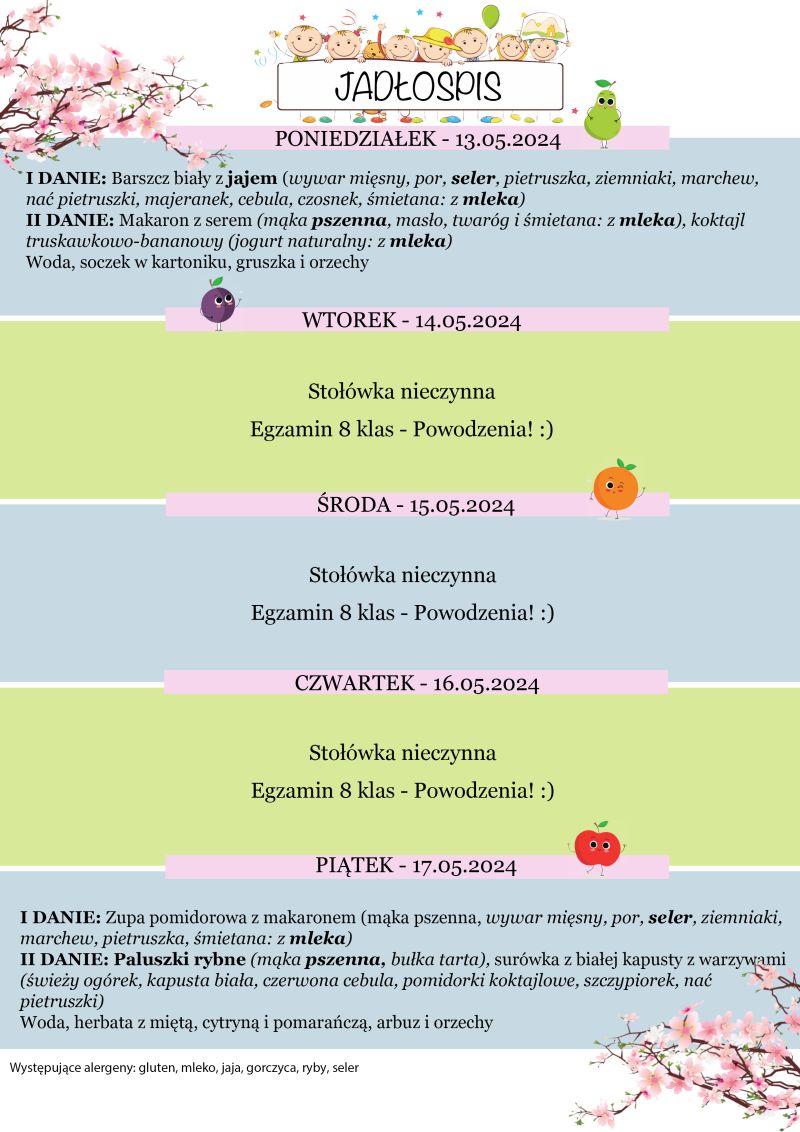 Jadłospis 13-17 maja