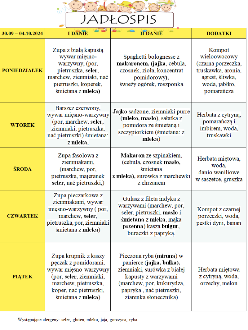 Jadłospis 30 września - 4 października