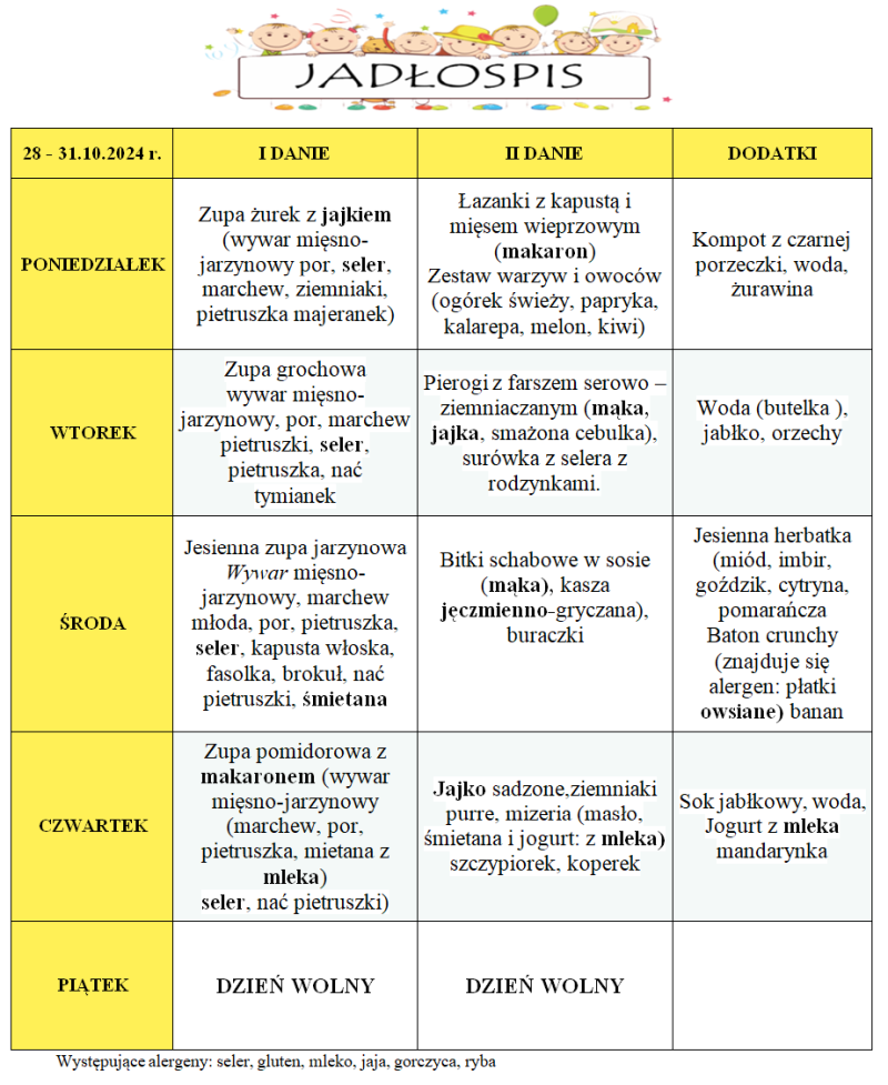 Jadłospis 28-31 października