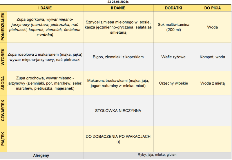 Jadłospis 23-25 czerwca