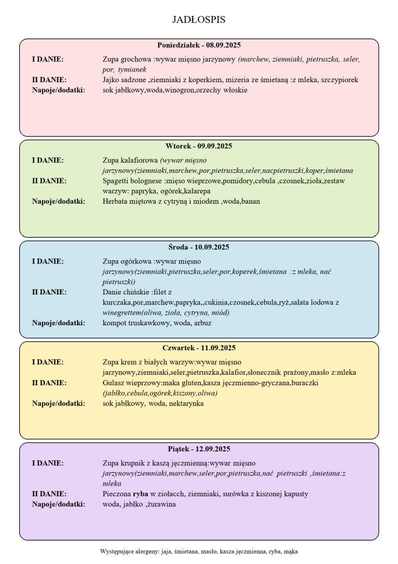 Jadłospis 8-12 września