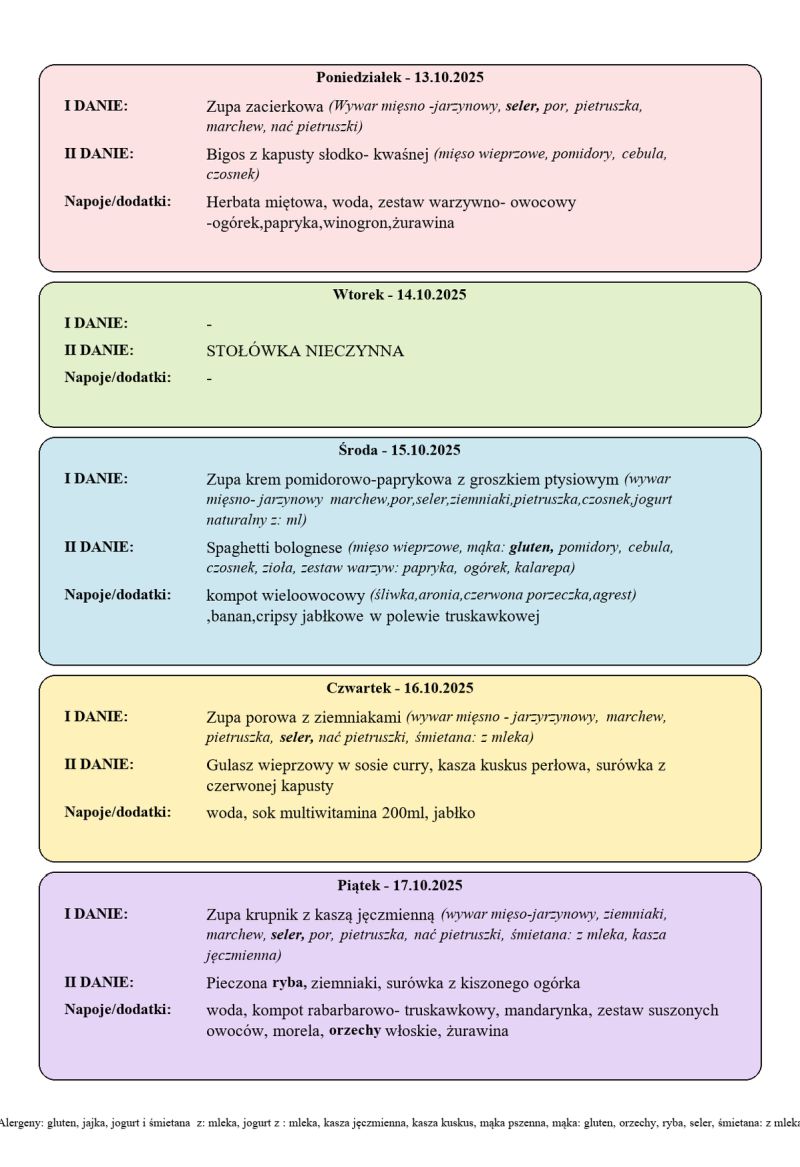 jadłospis 13-17 paźdzeirnika