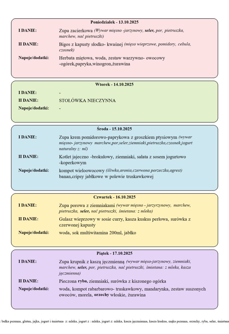 Jadłospis 13-17 października