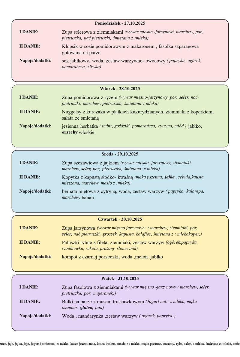 Jadłospis 27-31 października