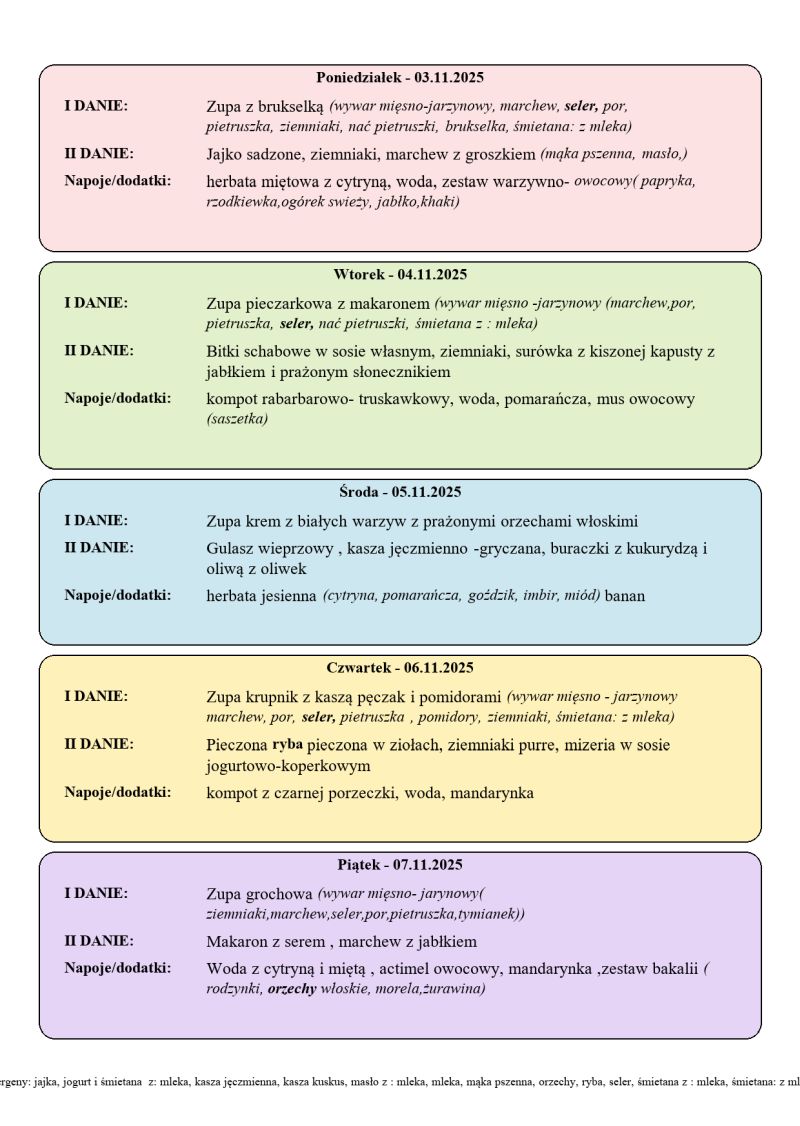 Jadłospis 3-7 listopada
