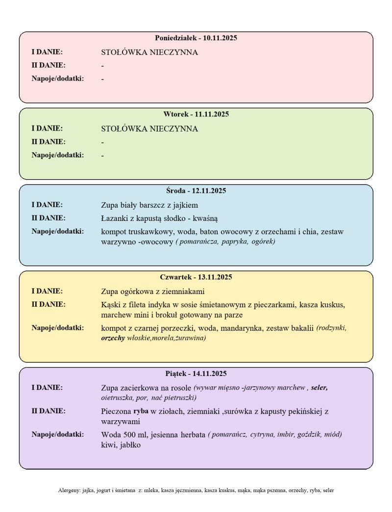 Jadłospis 12-14 listopada