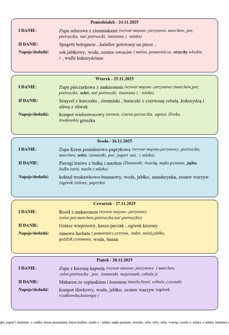Jadłospis 24-28 listopada