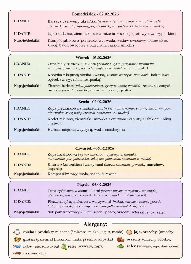 Jadłospis 2-6 lutego