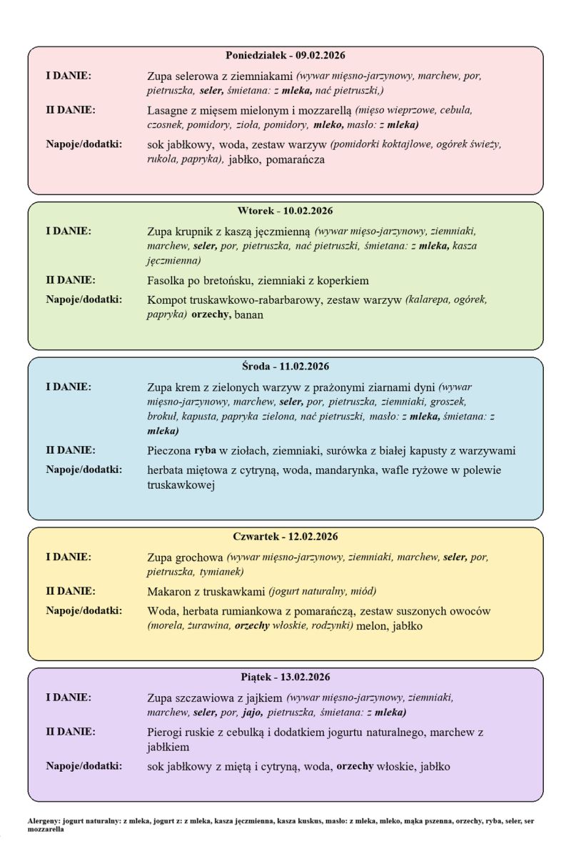 Jadłospis 9-13 lutego