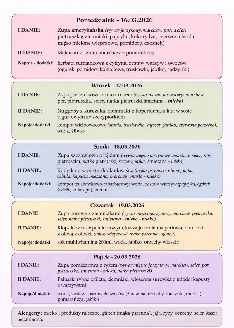 Jadłospis 16-20 marca