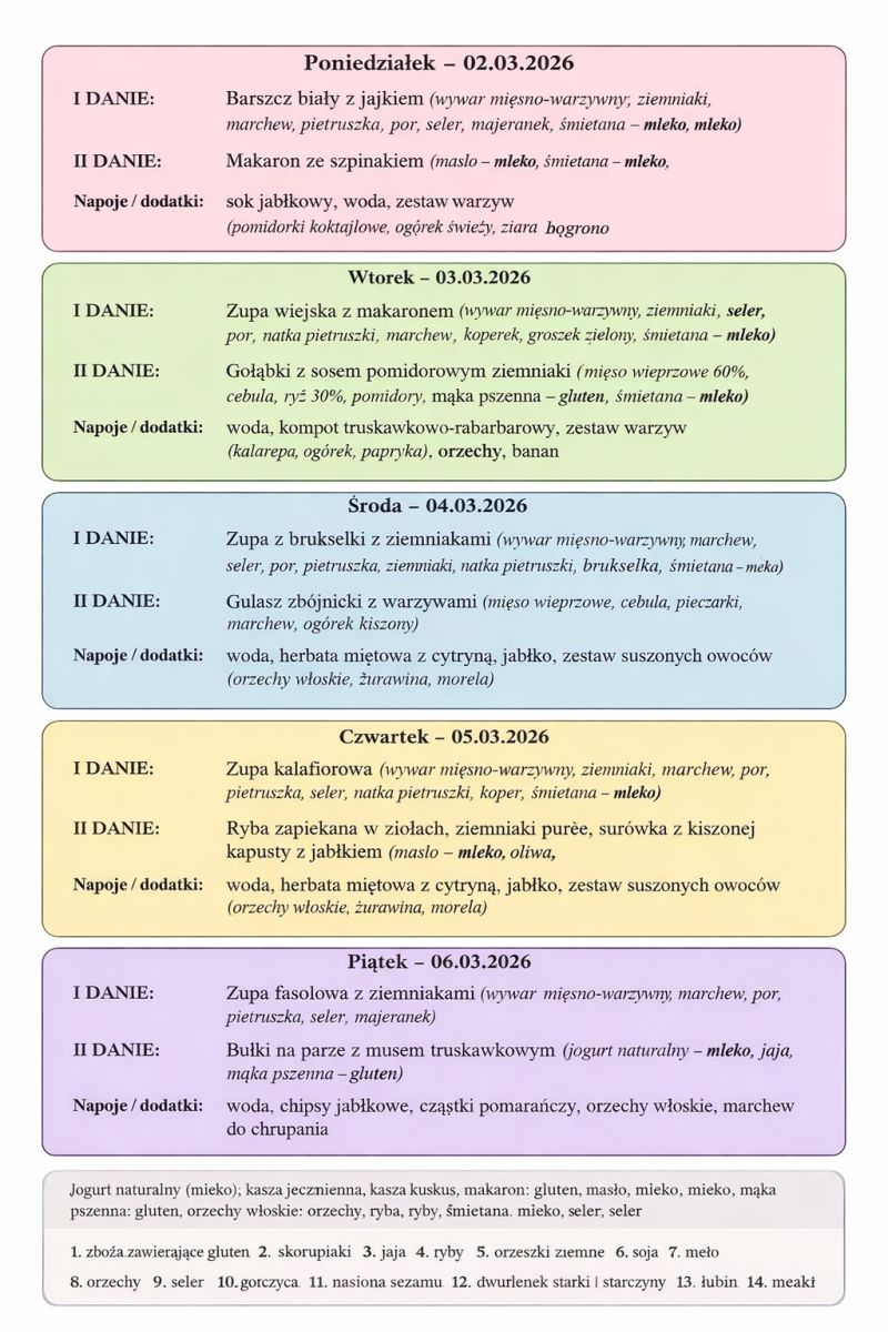 Jadłospis 2-6 marca