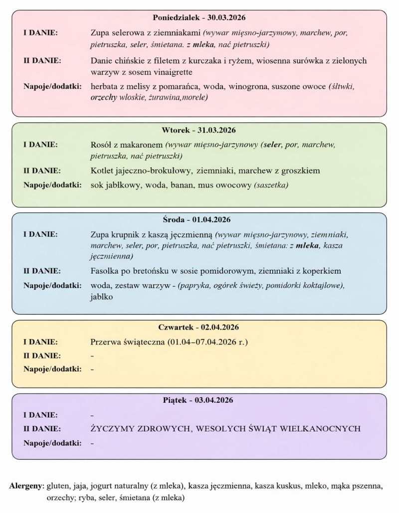 Jadłospis 30 marca - 1 kwietnia