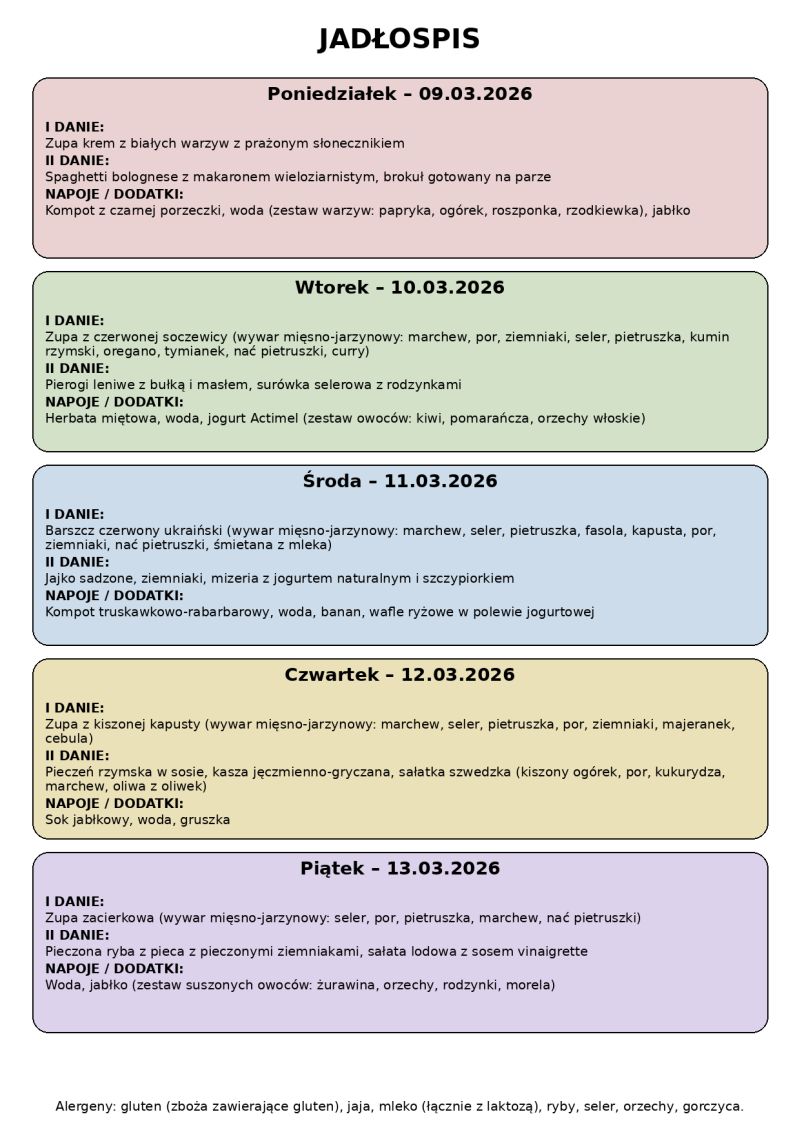 Jadłospis 9-13 marca