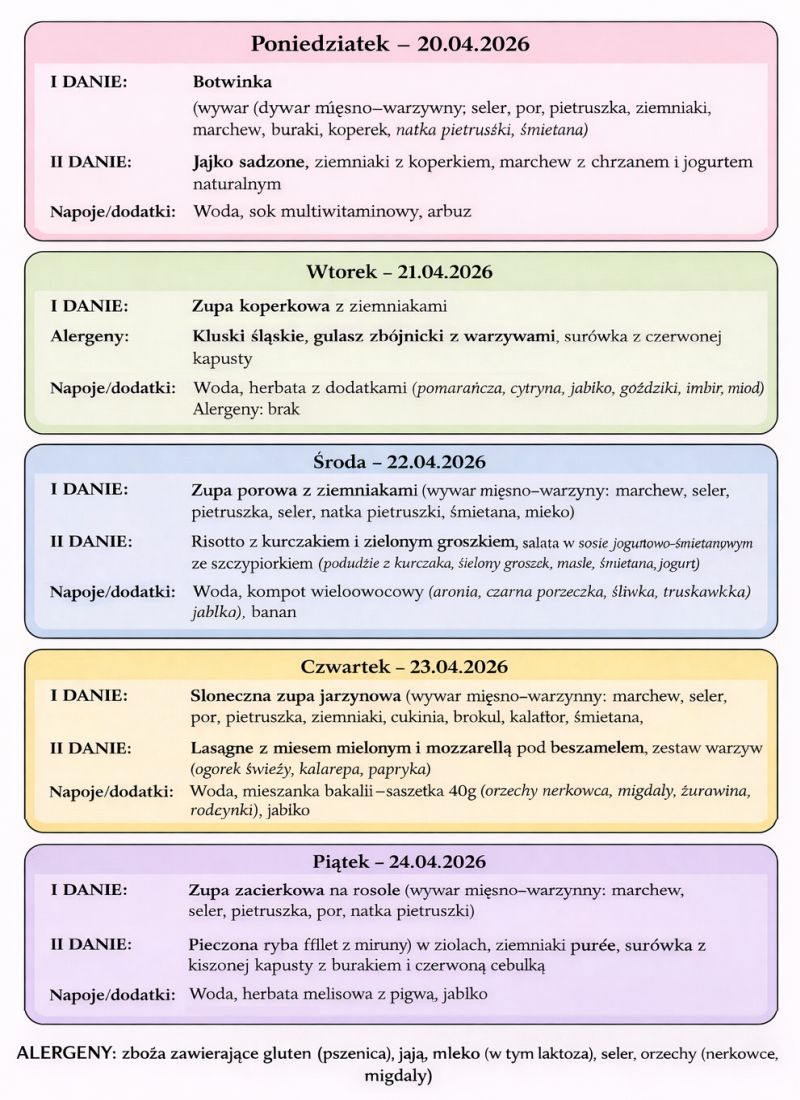 Jadłospis 20-24 kwietnia