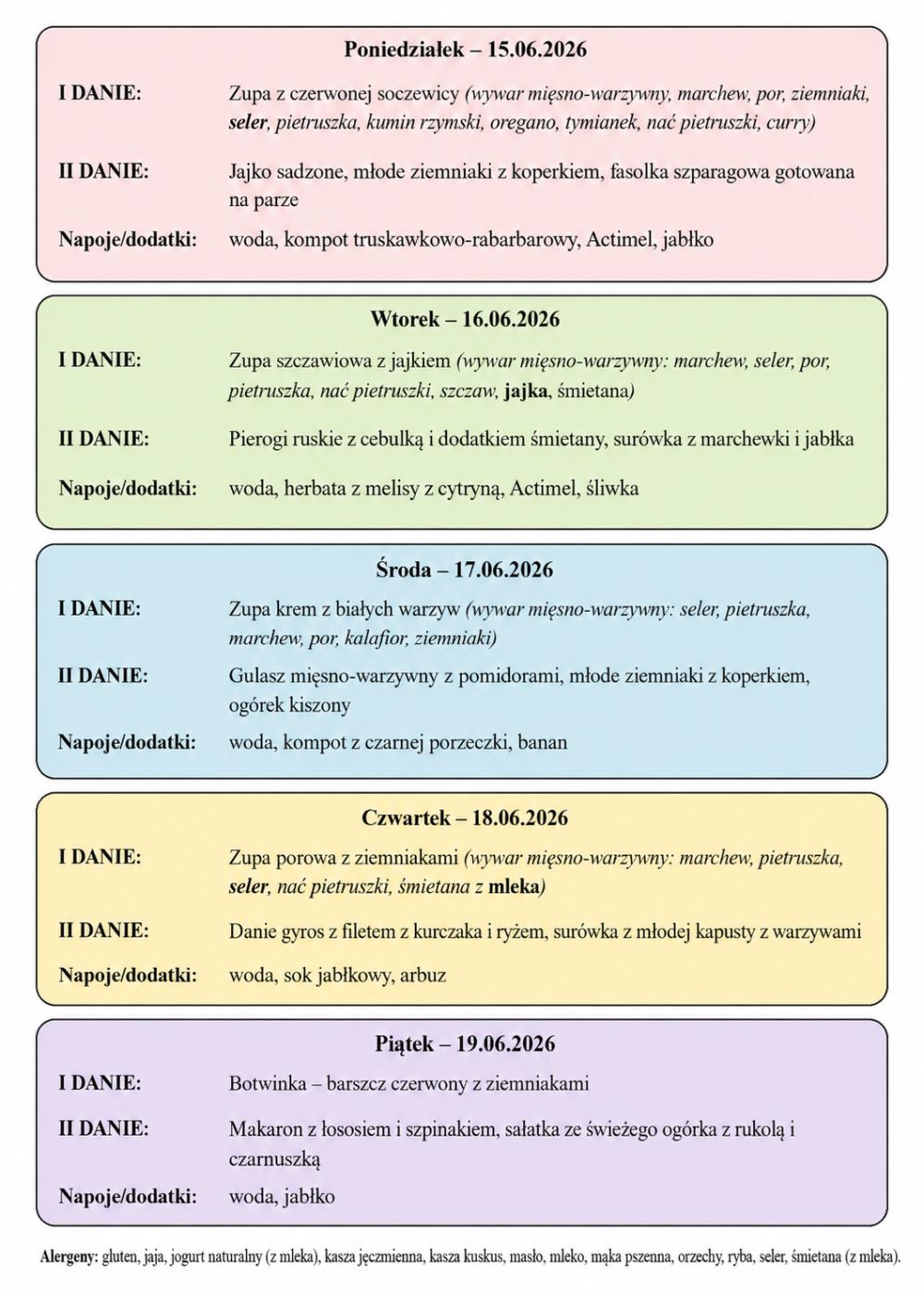 Jadłospis 15-19 czerwca