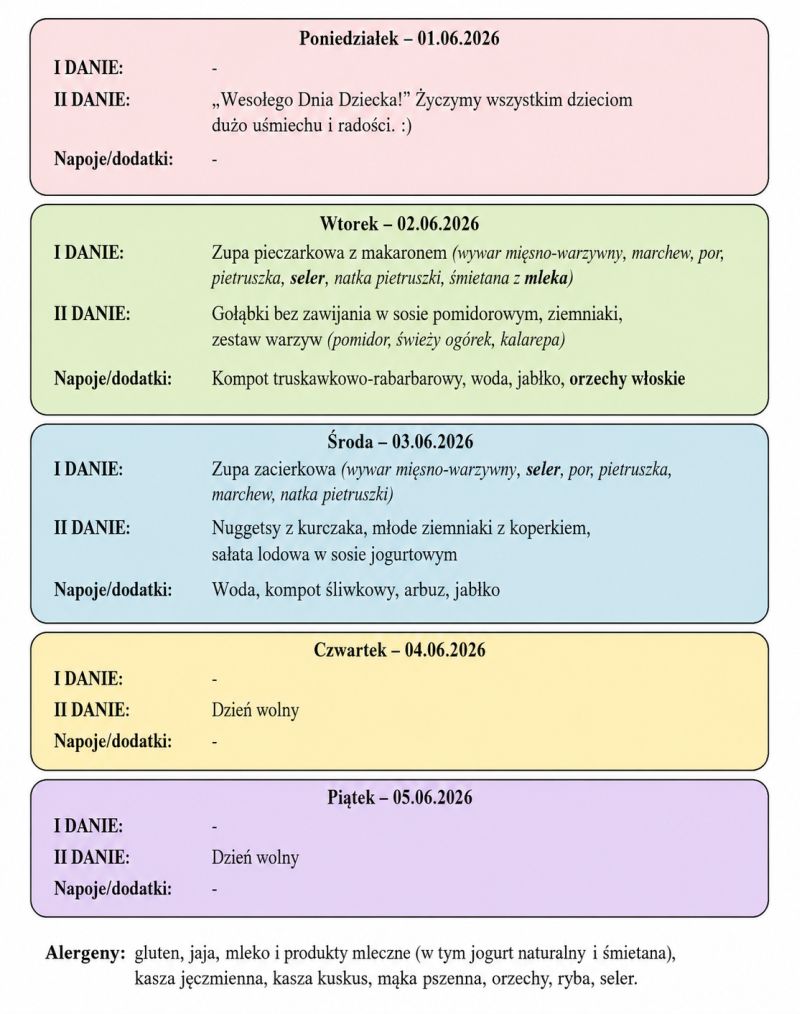 Jadłospis 1-5 czerwca