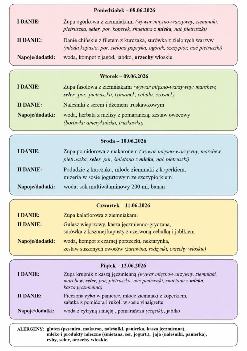 Jadłospis 8-12 czerwca