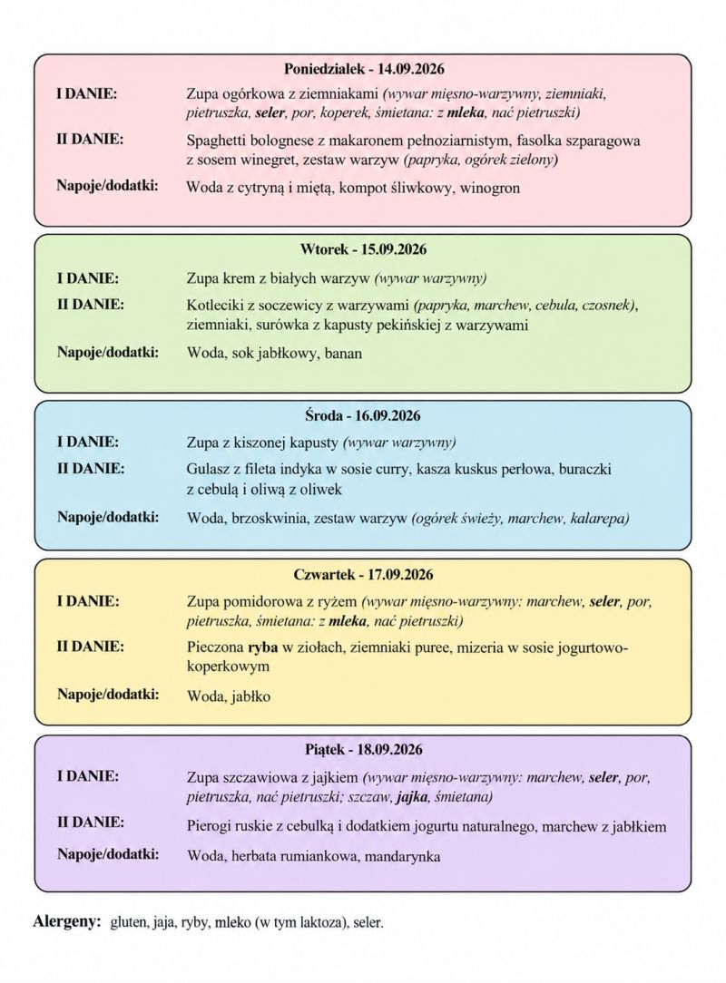 Jadłospis 14-18 września