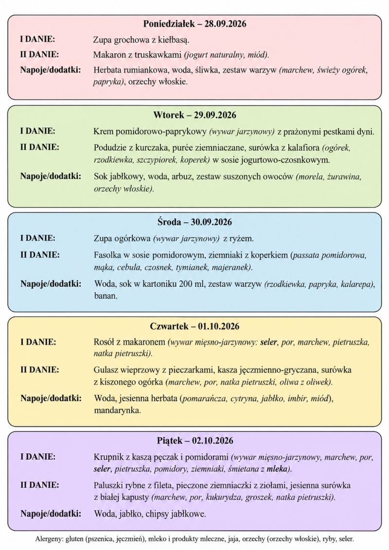 Jadłospis 28 września - 2 października