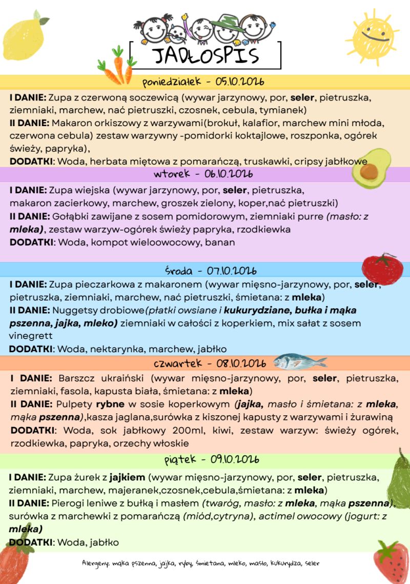Jadłospis 5-9 października